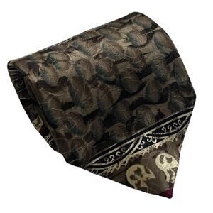 J Garcia Stonehenge Brown Beige Burgundy Stripe Damask Blue Floral Silk Tie